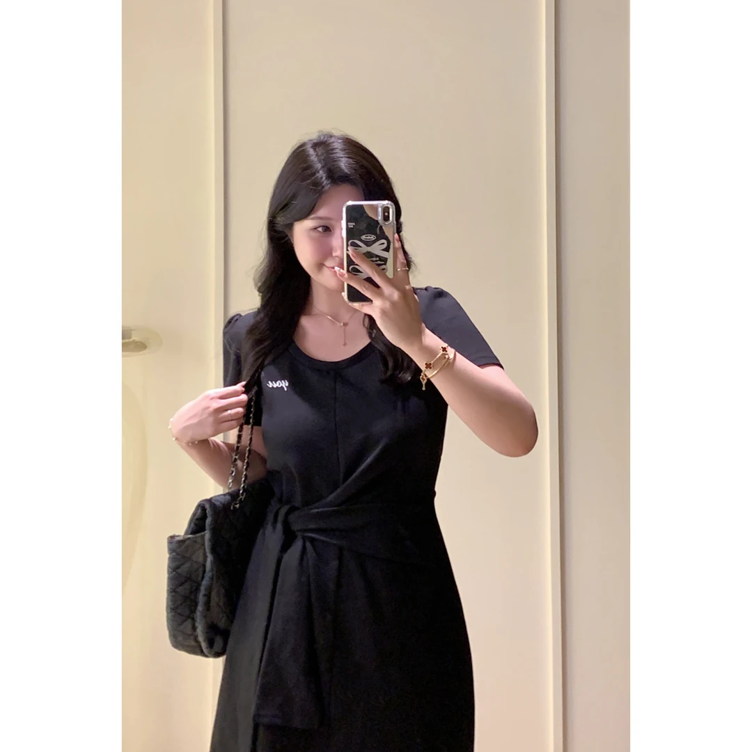 知葵微胖定制【掐腰裙】夏季绑带收腰显瘦圆领连衣裙女12242L7562