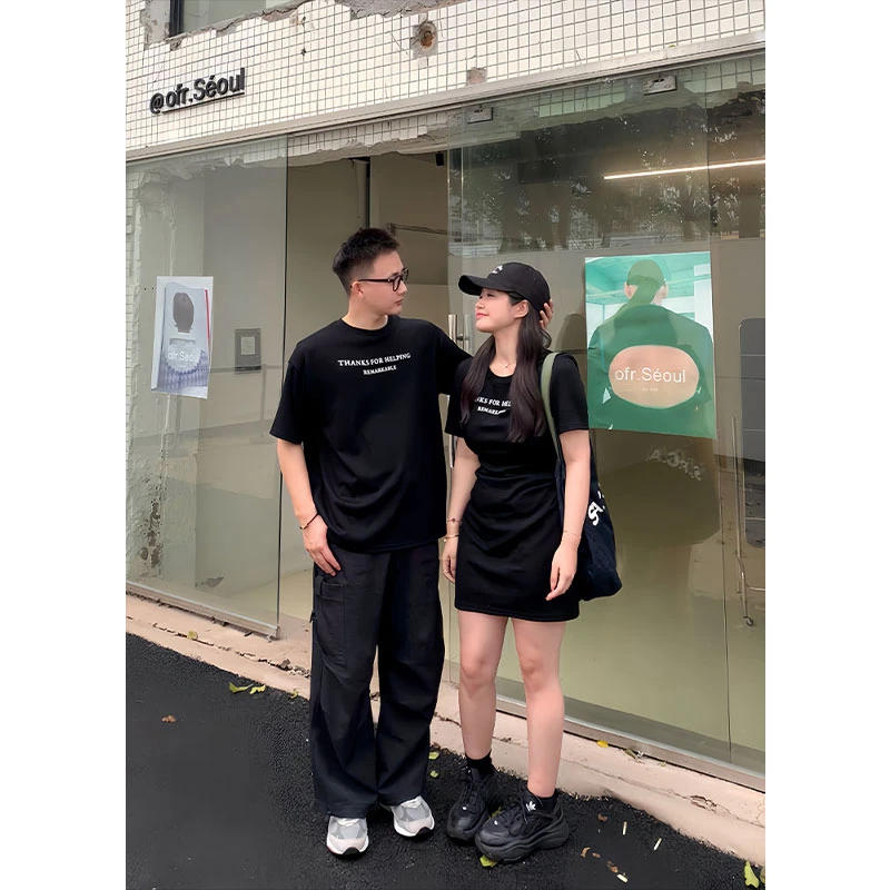 小葵微胖定制【恋综cp】显瘦黑色女装连衣裙情侣休闲裙12242L7016