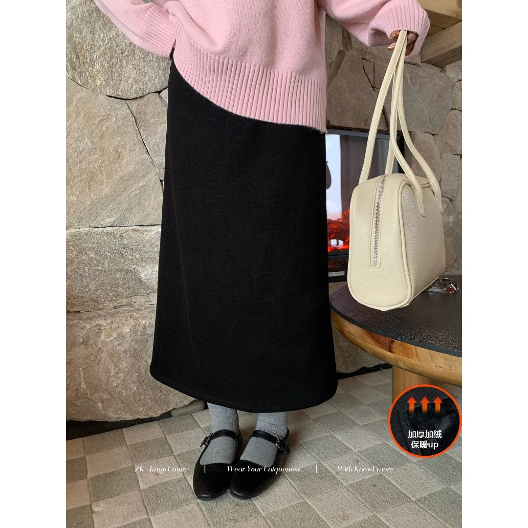 知葵微胖定制【佩里半裙】秋冬韩版百搭A字厚绒长短半裙12243B5086