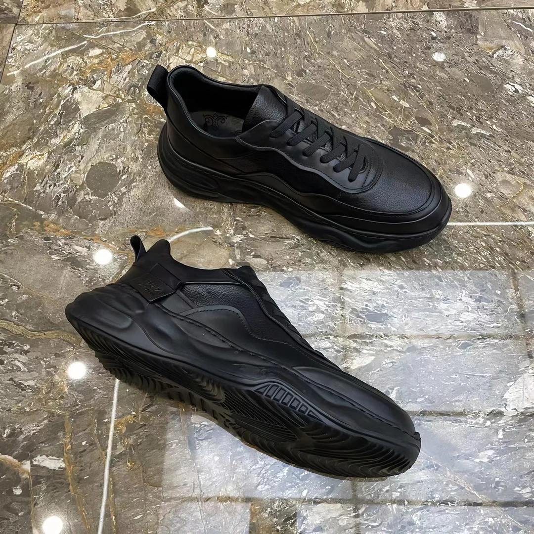 2024欧洲站牛皮百搭秋季透气黑色圆头潮鞋轻底男士休闲皮鞋2936