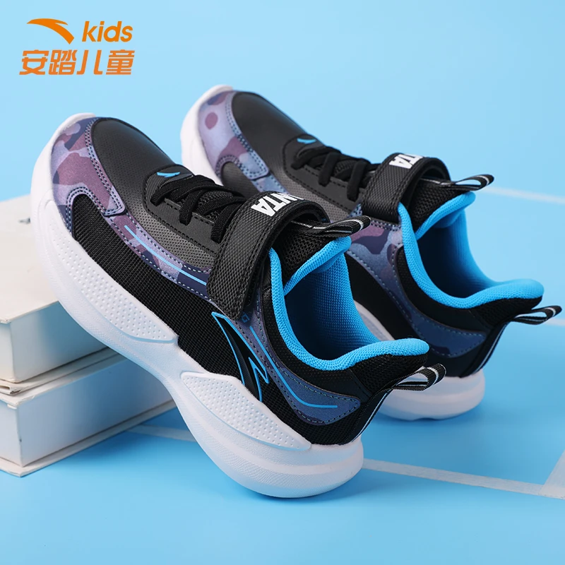 安踏皮面男童跑步鞋2025春冬季网面中大童百搭减震软底儿童运动鞋