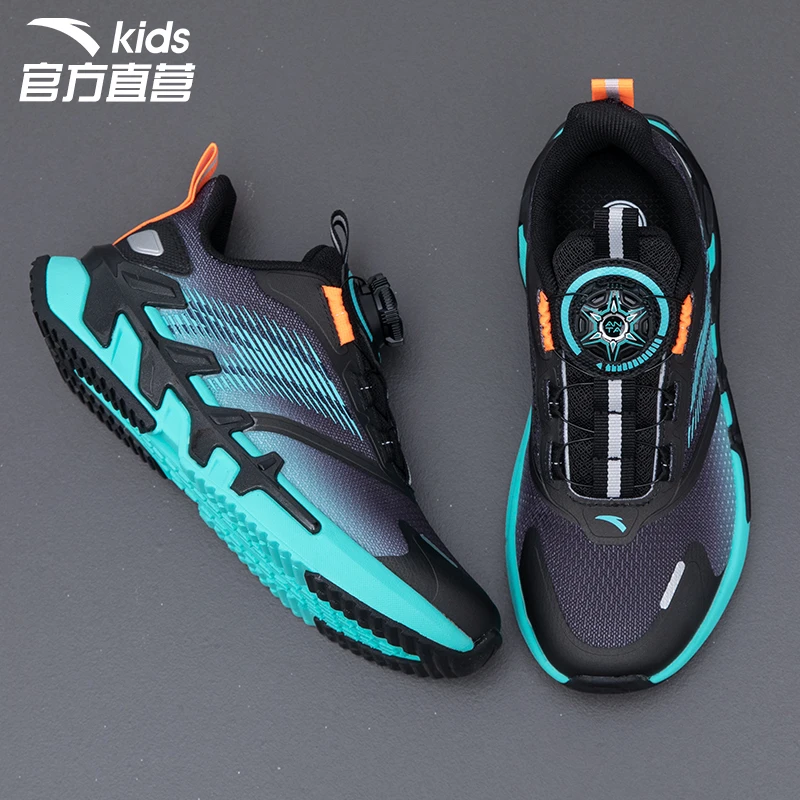 安踏弓速男童跑步鞋网面透气旋转按钮中大童小学生儿童减震运动鞋