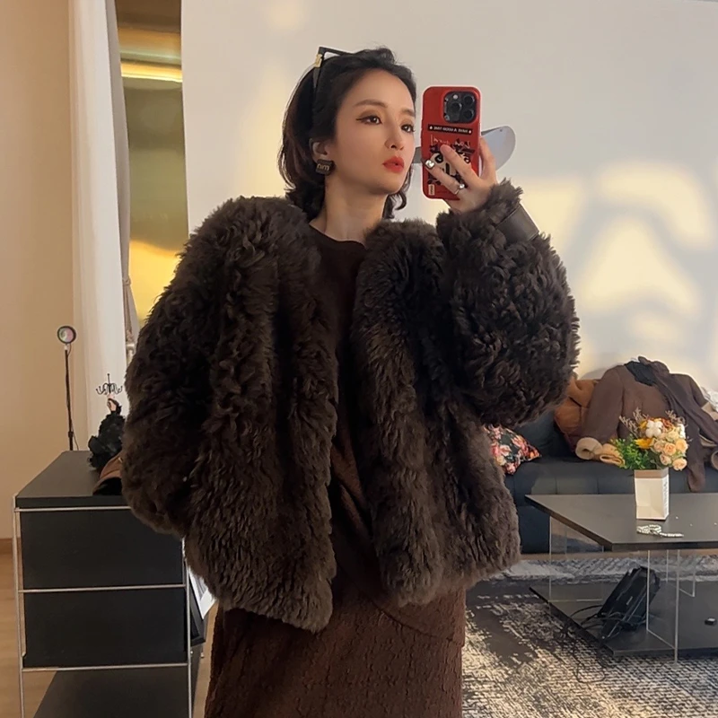 断码特价托斯卡纳短款原生态羊皮毛一体卷毛皮草外套洋气时尚大衣