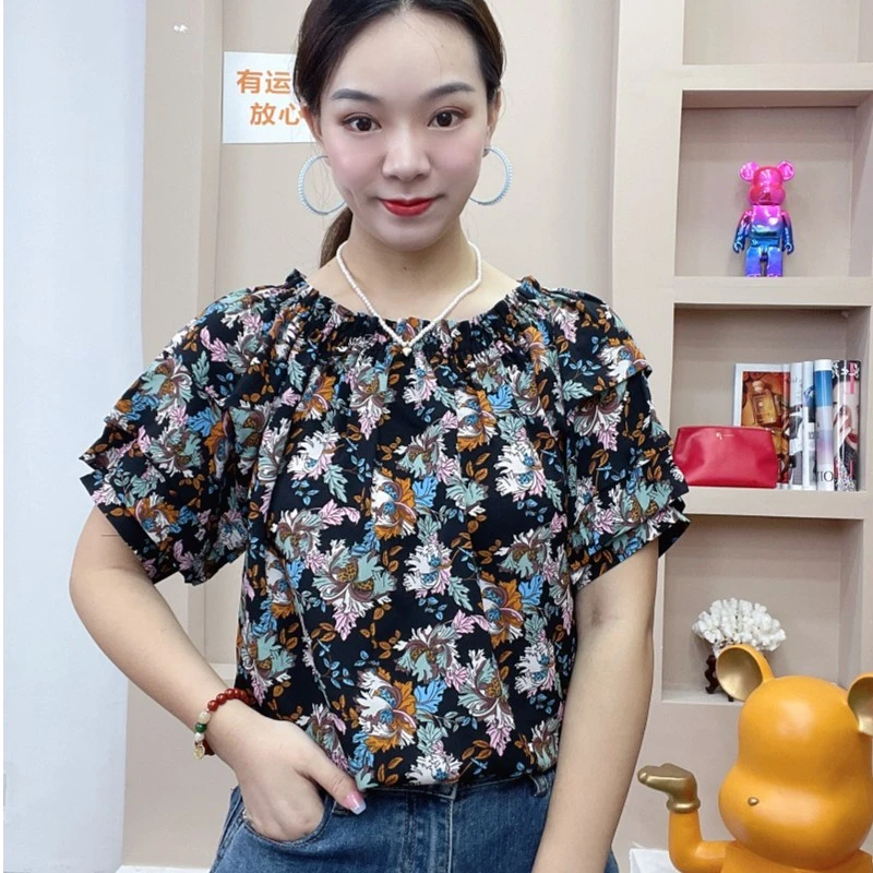 碎花上衣女气质显瘦时尚百搭夏季宽松圆领减龄设计感泡泡袖小衫
