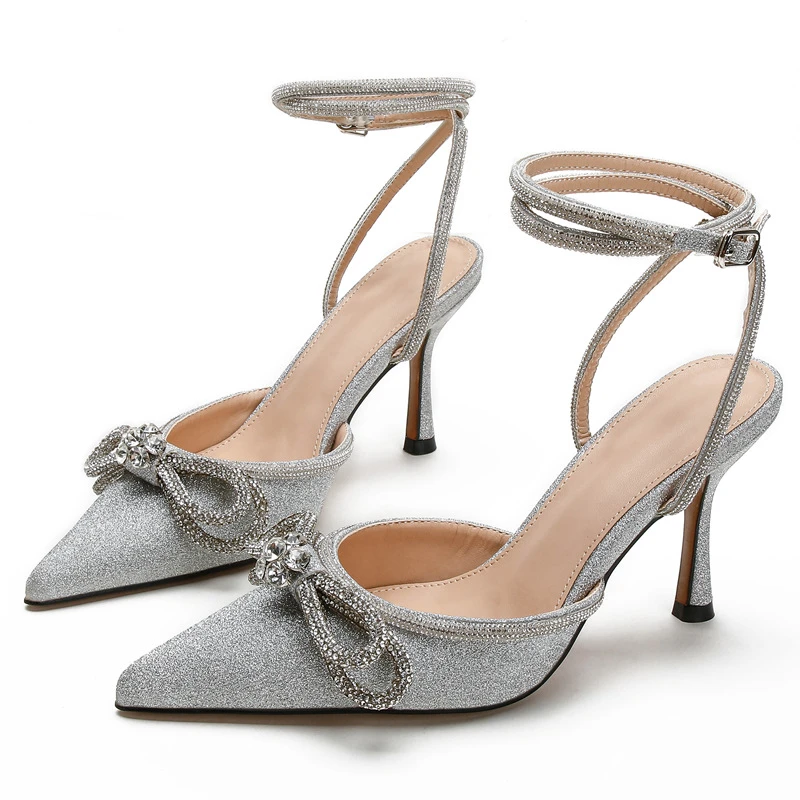 【JOYOUS】手工女鞋水钻蝴蝶结高跟鞋细跟性感高跟凉鞋包头后空百搭