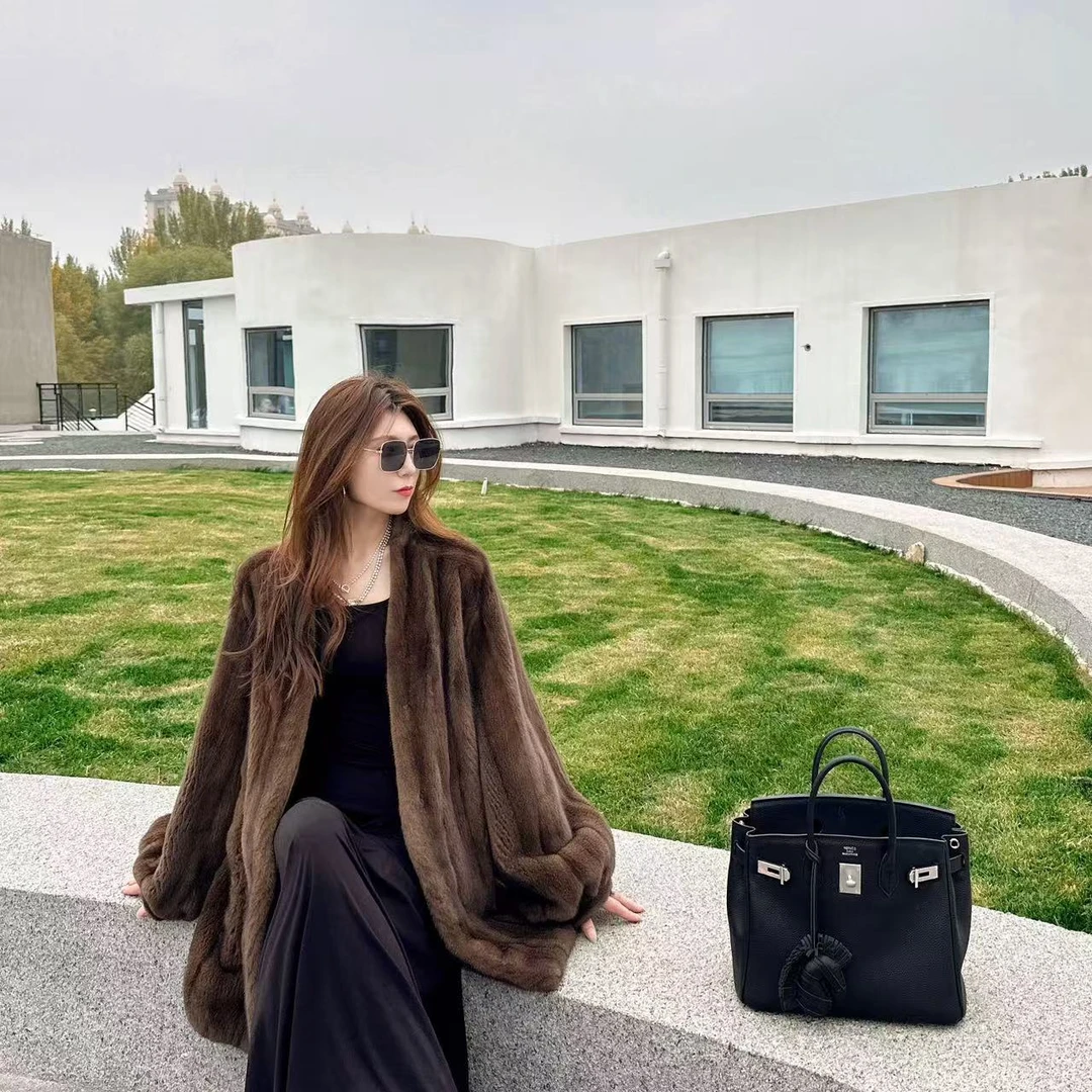 『DCFUR』FD506 全抽刀V领开衫简约休闲整貂天鹅绒水貂秋冬皮草大衣