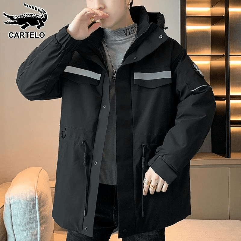 鳄鱼男士羽绒服冬季新款中长款白鸭绒派克服潮牌休闲扎染迷彩外套