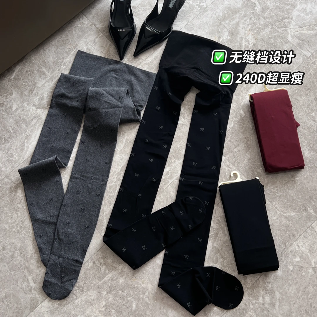 240D超显瘦无缝档连体袜百搭蝴蝶结连脚袜压力袜冬季女袜长筒袜