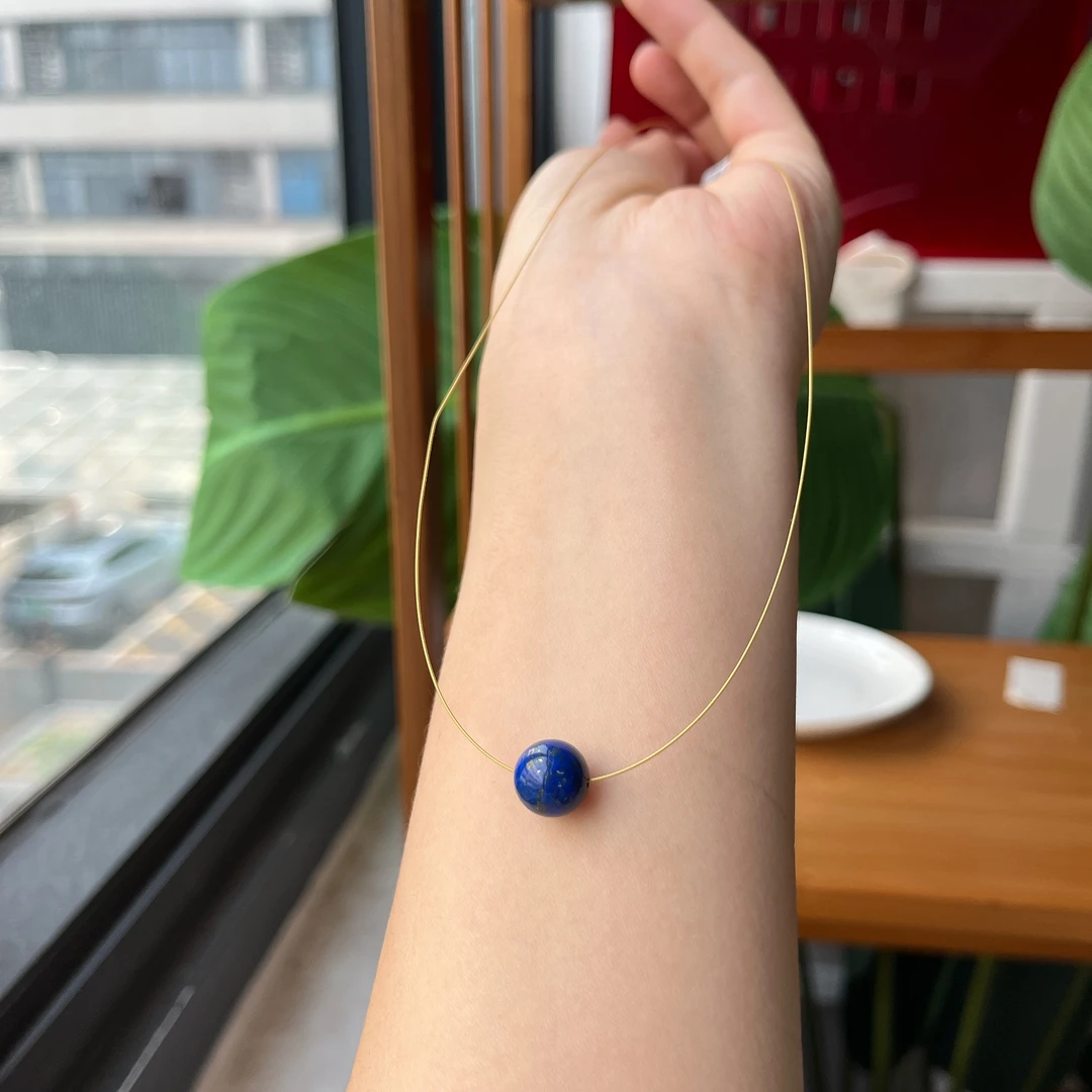 青金石圆珠约10mm单珠铜配件项链