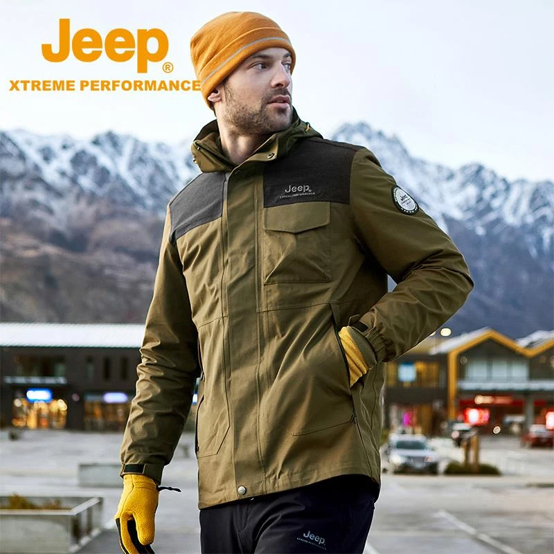Jeep吉普秋冬羽绒冲锋衣男户外防风保暖绒外套零下20°鹅绒羽绒服