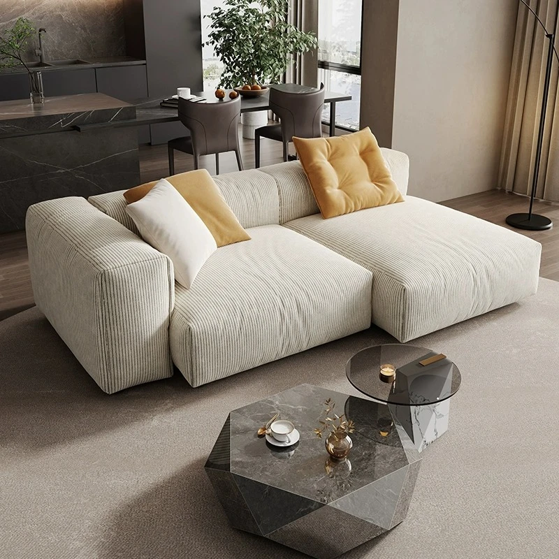 意式布艺沙发客厅现代简约侘寂风模块组合灯芯绒复古豆腐块沙发