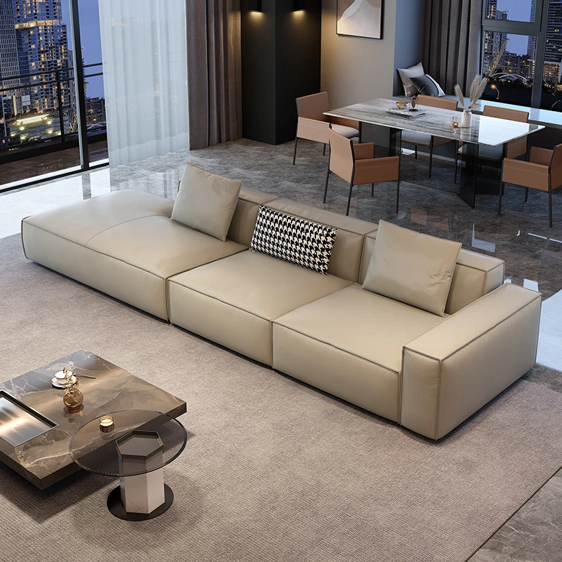 沙发客厅小户型轻奢现代科技布奶油风家用意式极简直排豆腐块沙发
