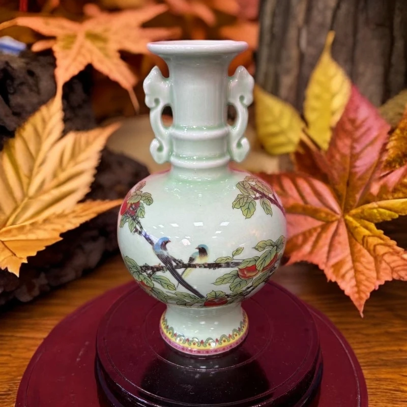 S46喜上眉梢青釉陶瓷双耳赏瓶（雅昌专属）