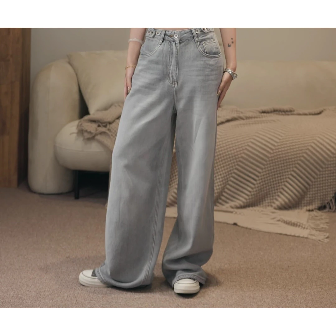 卢尚原创挂扣阔腿牛仔裤8056-1