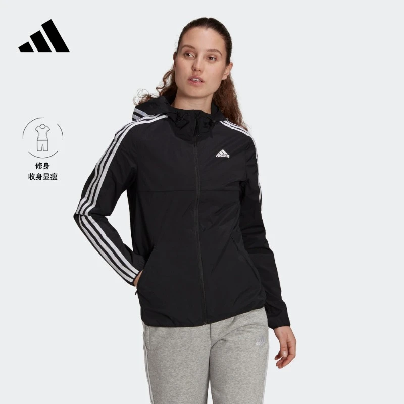 阿迪达斯官方女款运动休闲宽松连帽防风夹克外套 adidas GQ0565