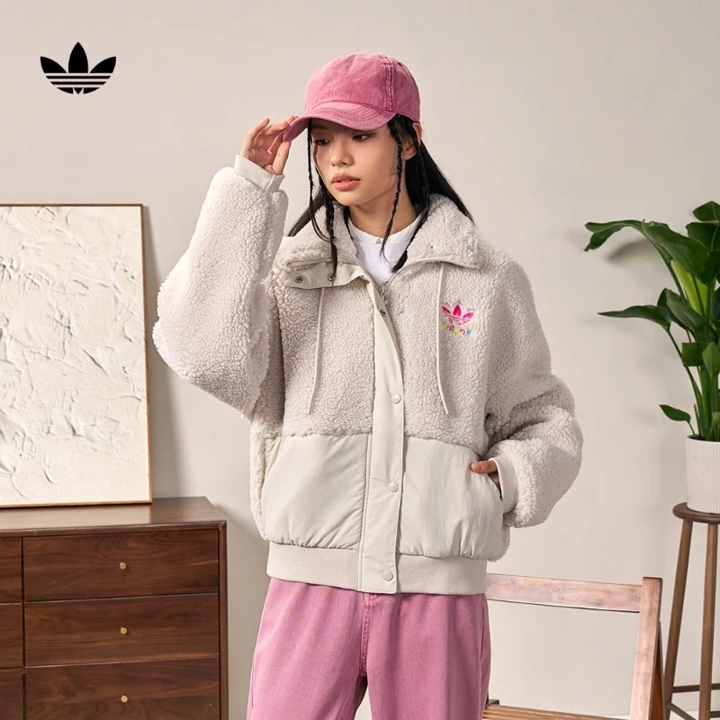 阿迪达斯三叶草女款保暖仿羊羔绒夹克外套SHORT SHERPA W HY1373