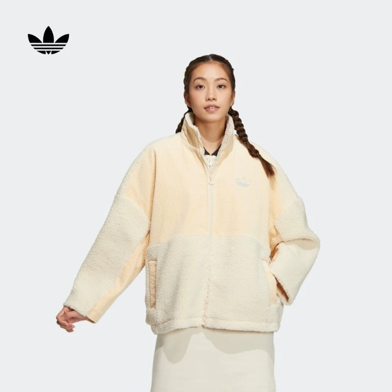 阿迪达斯官方三叶草 女款仿羊羔绒运动夹克外套 adidas HY4255