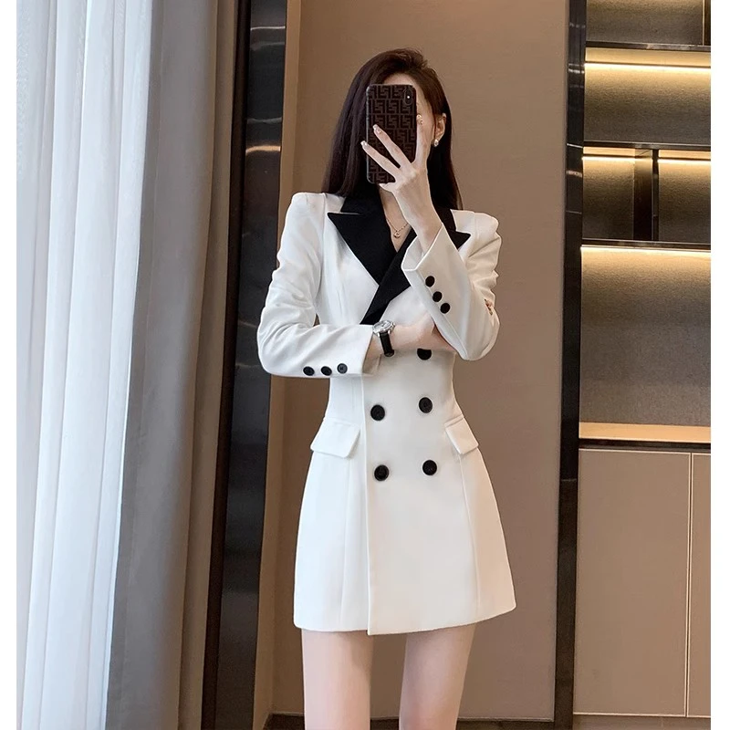 春秋新款轻奢法式白色西装连衣裙女小众高级气质通勤职业显瘦裙子