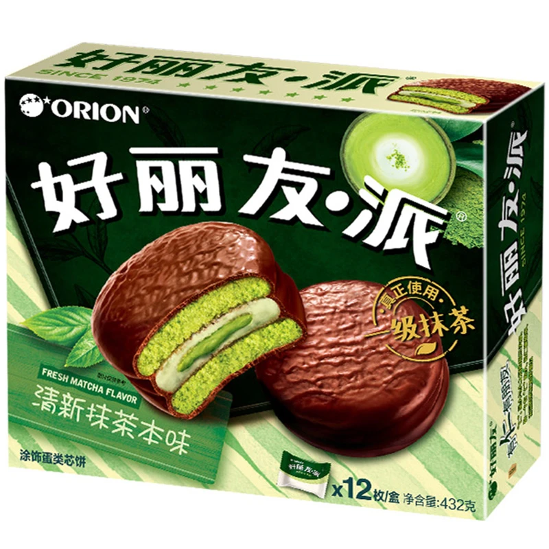 好丽友派抹茶味12枚糕点小包装巧克力派早餐面包休闲零食点心BY