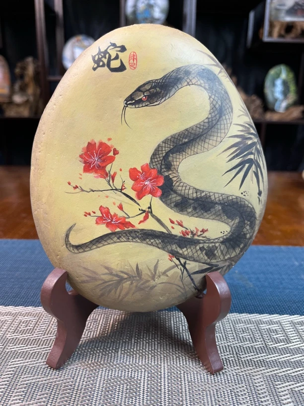 石头小哥手绘十二生肖作品雕刻陶瓷摆件工艺品创意新年生日礼品