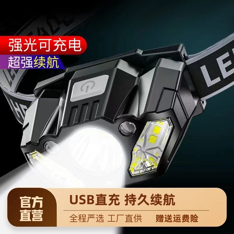LED头灯强式光可充电超亮夜钓鱼灯超长续航头戴式手电筒远射矿灯