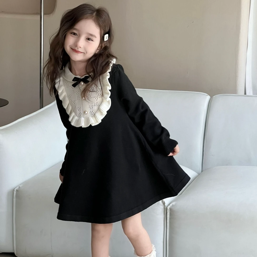 2025女童针织连衣裙春秋款法式赫本风毛线裙儿童洋气重工打底裙