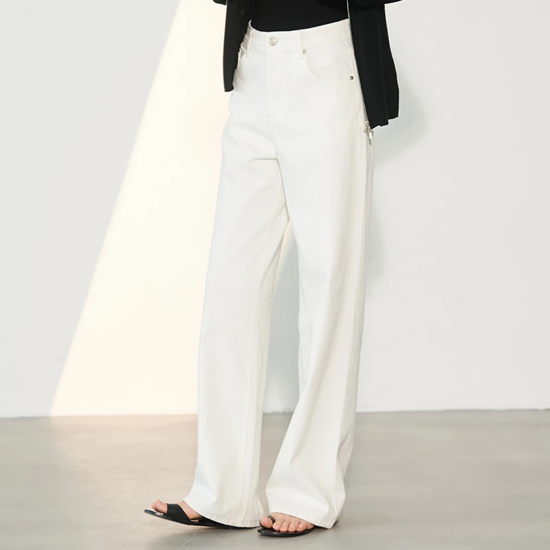 Miiine神裤！柔软舒适遮肉显腿不挑人直筒裤白色牛仔裤女阔腿长裤