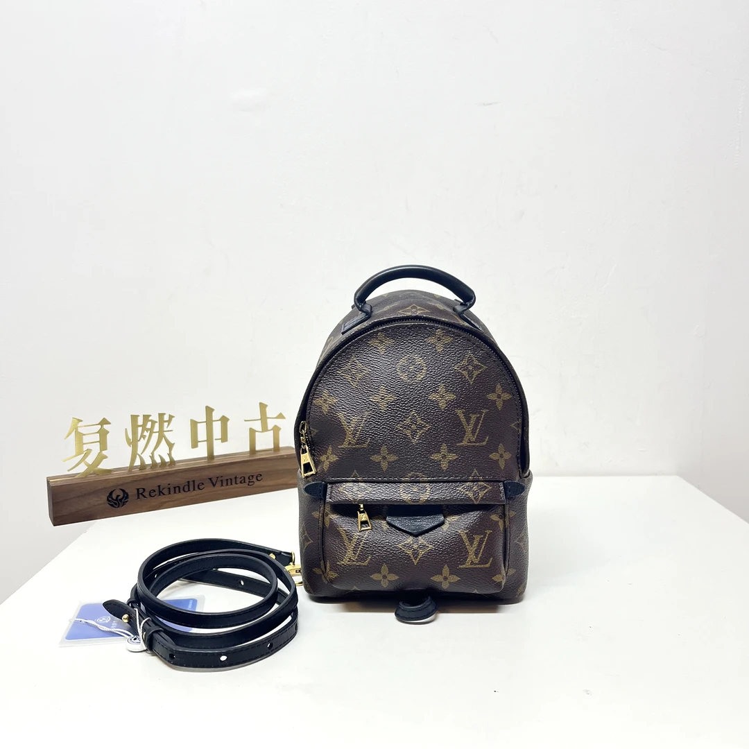 95新 LouisVuitton/路易威登 复燃精选/LV 老花mini双肩包 缺肩带