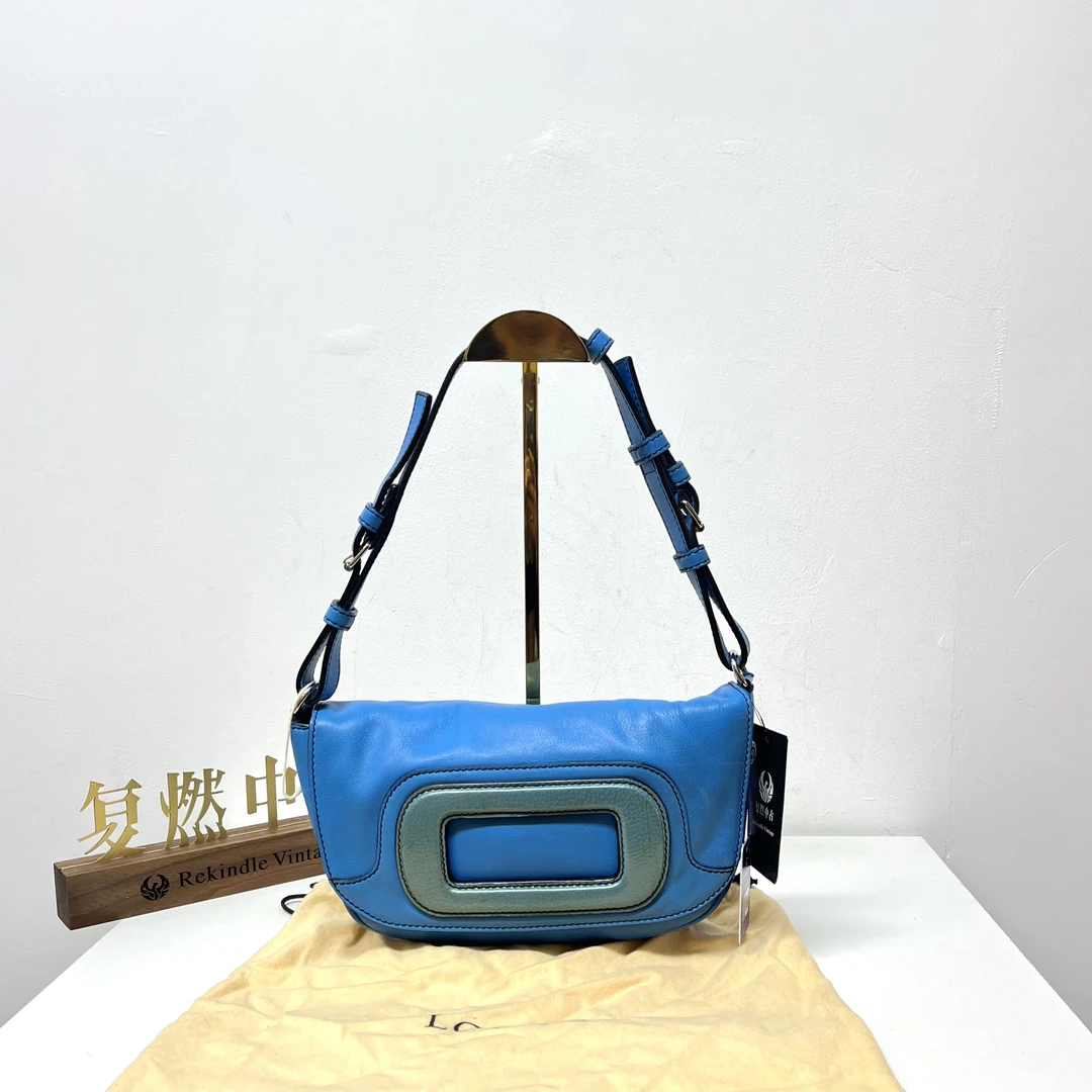 95新 LOEWE/罗意威 复燃精选/罗意威 蓝色方扣腋下包