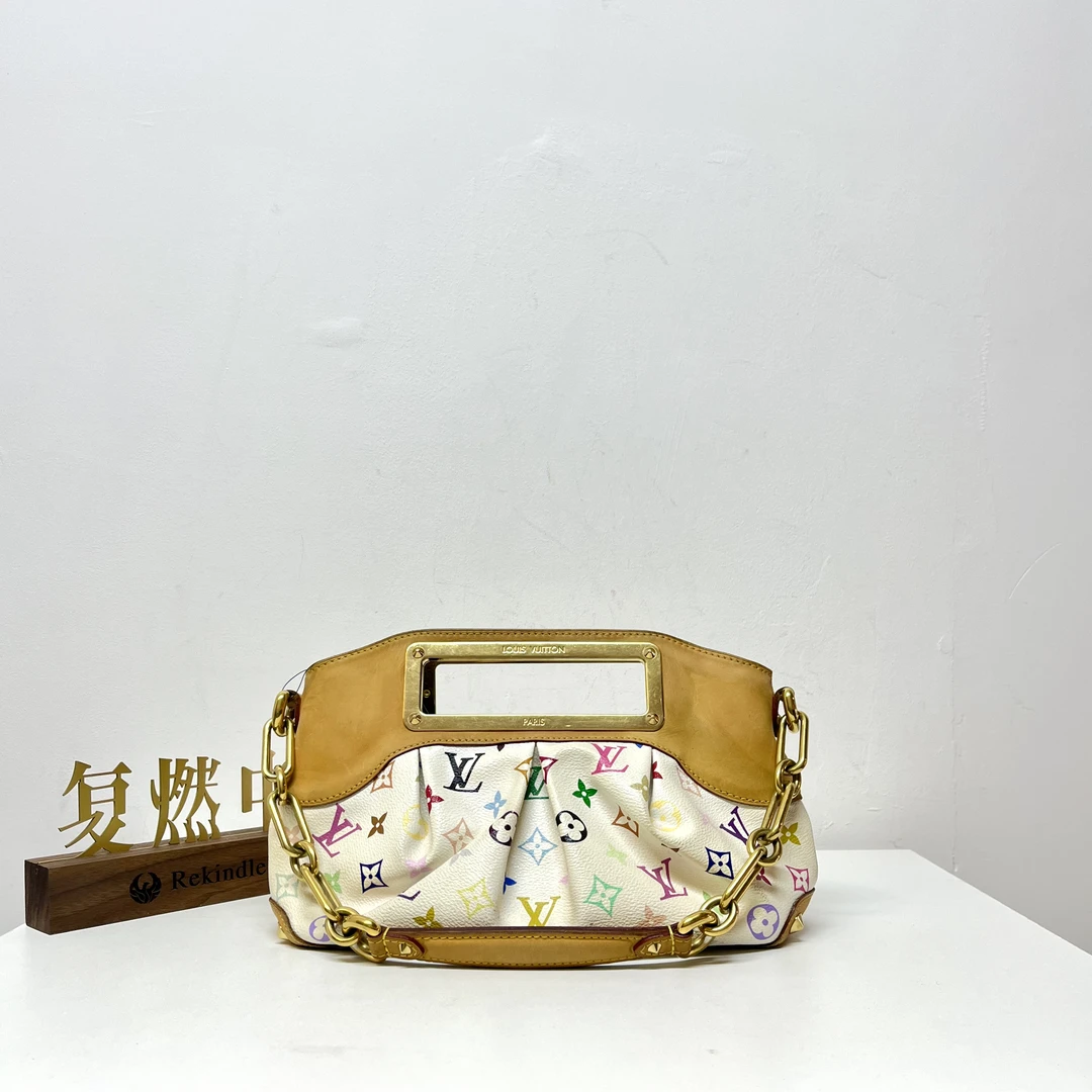 95新 LouisVuitton/路易威登 复燃精选/LV 白三彩Judy小号单肩包