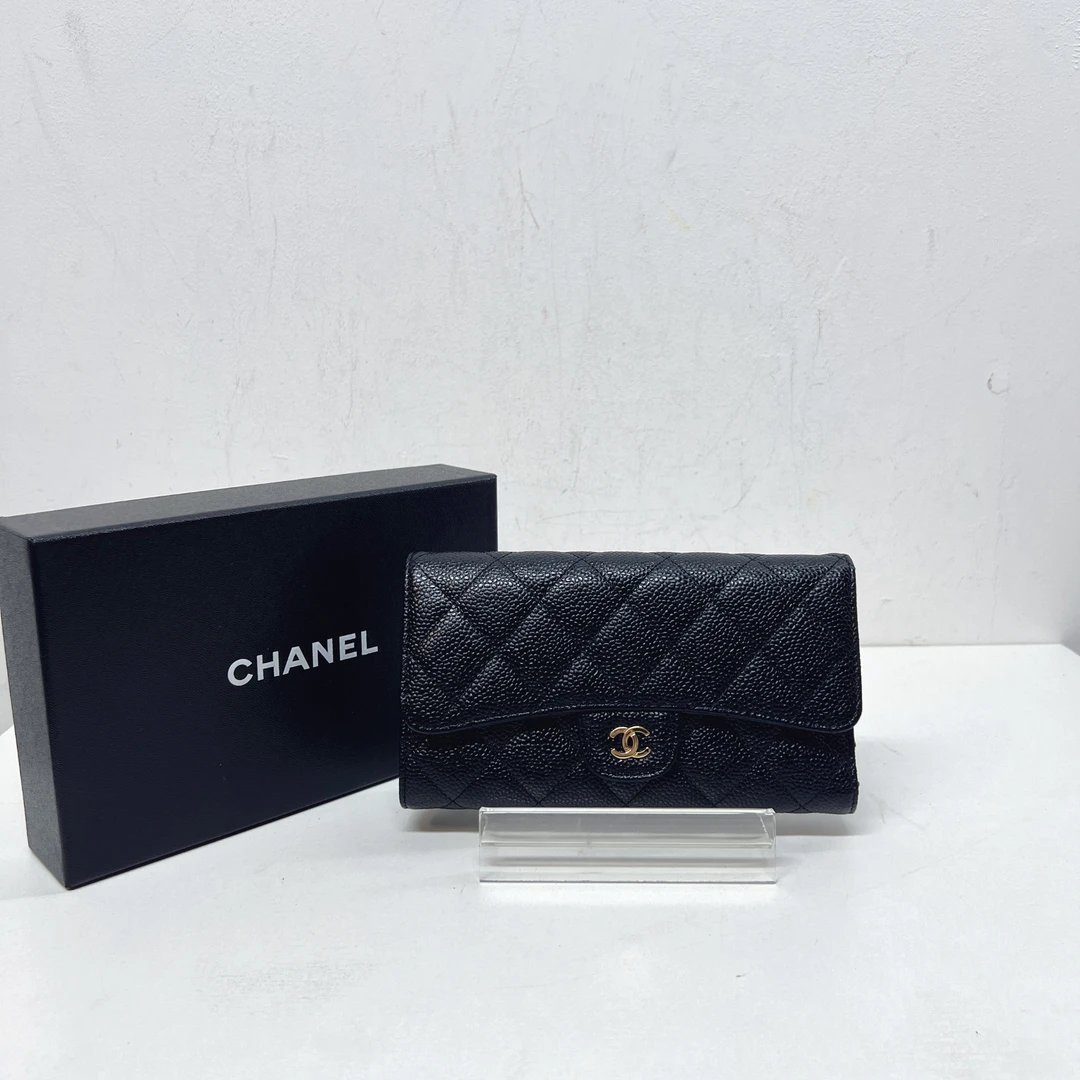 99新 Chanel/香奈儿 复燃精选/香奈儿 黑金荔枝牛cf钱包