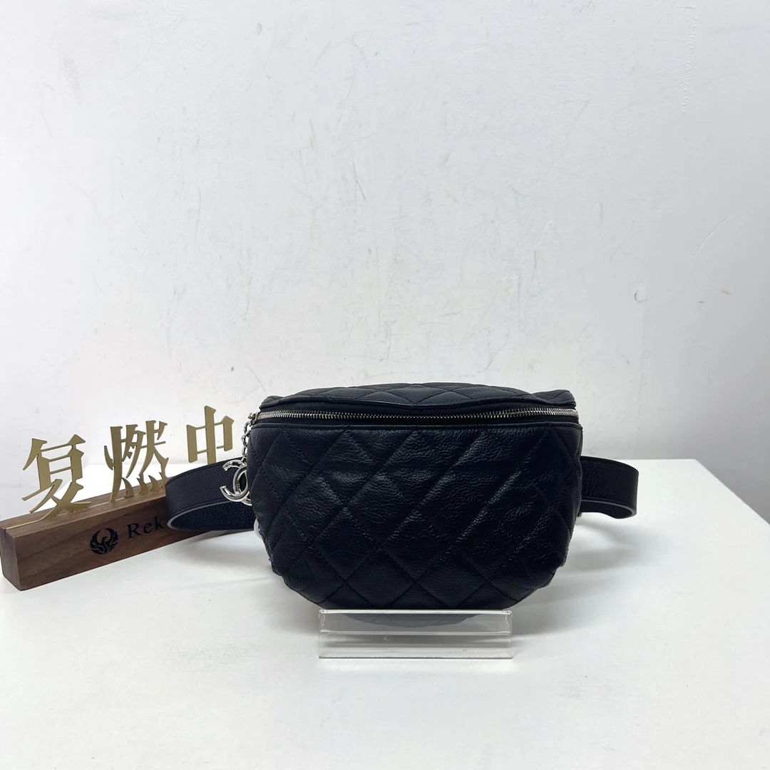 95新 Chanel/香奈儿 复燃精选/香奈儿 黑色菱格纹荔枝牛腰包