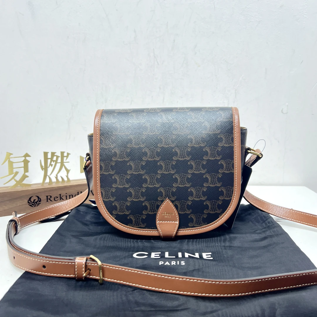 95新 Celine/思琳 复燃精选/凯旋门老花马鞍斜挎包
