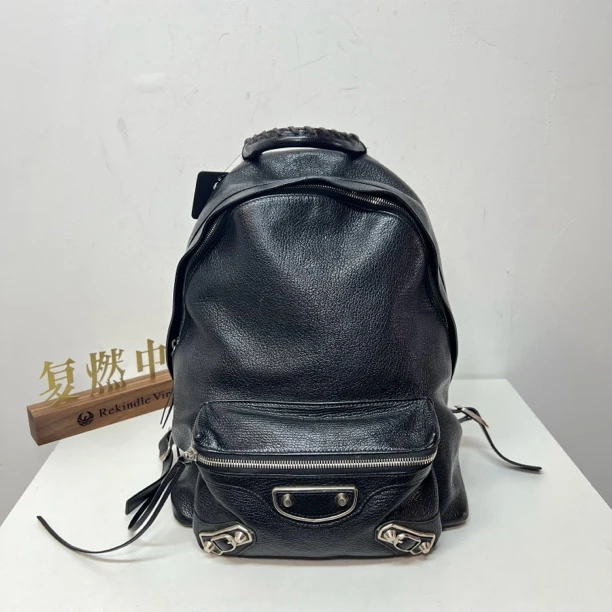 95新 Balenciaga/巴黎世家 复燃精选/巴黎世家 黑银全皮款双肩包