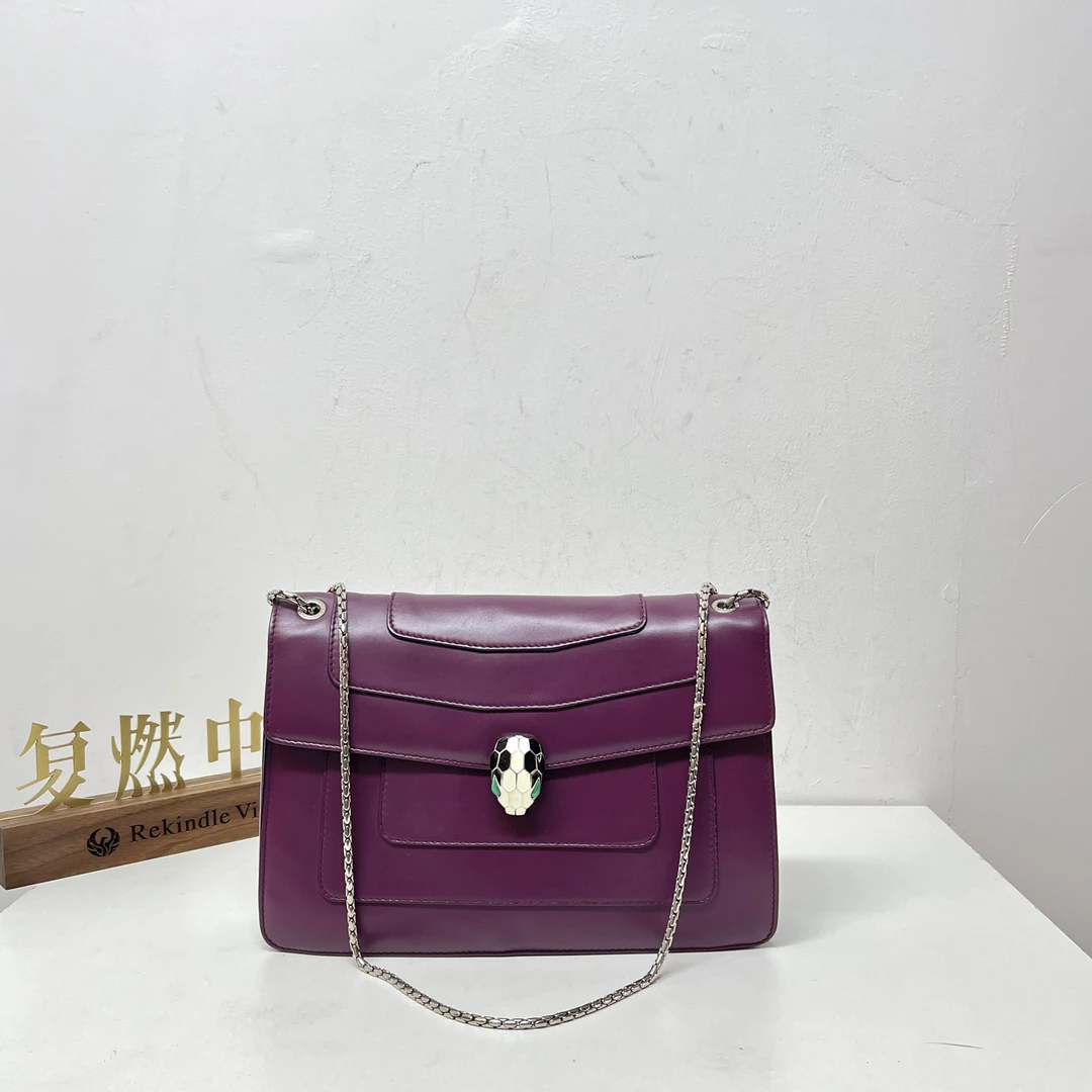 95新 BVLGARI/宝格丽 复燃精选/宝格丽 紫色蛇头风琴中号链条包