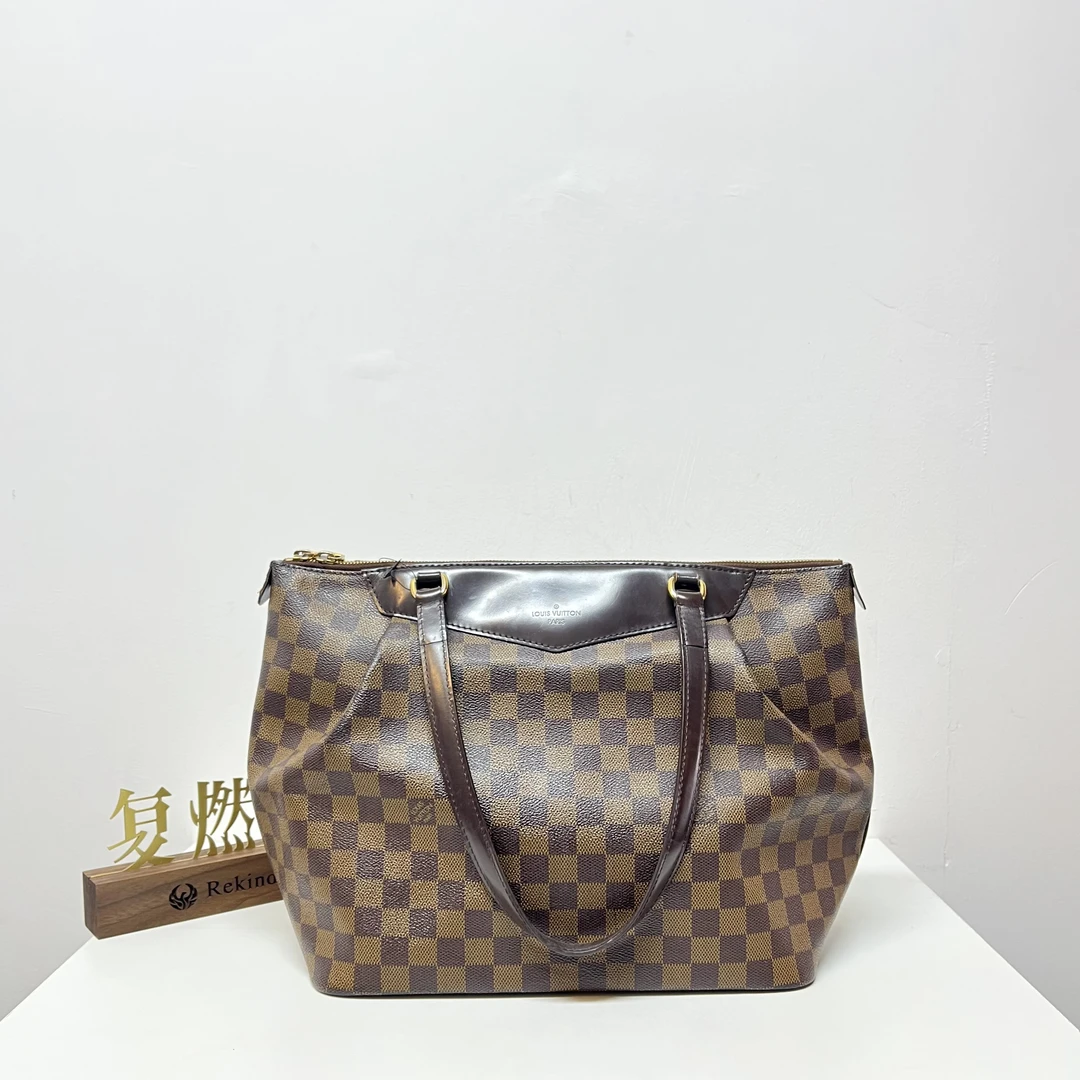 95新 LouisVuitton/路易威登 复燃精选/LV 棕棋盘格饺子托特