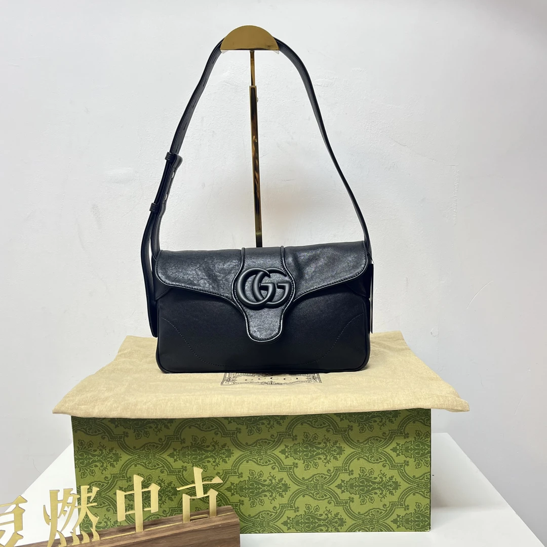 99新 GUCCI/古驰 复燃精选/古驰 黑色全皮款单肩包