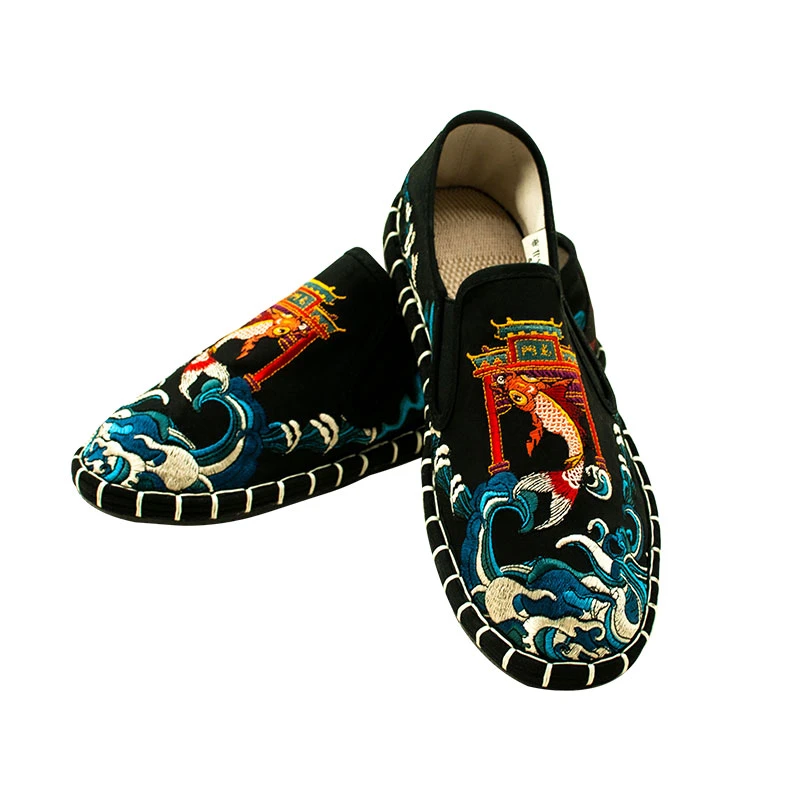 鱼跃龙门布仆绣艺老北京布鞋千层底男女同款国风时尚刺绣春秋款