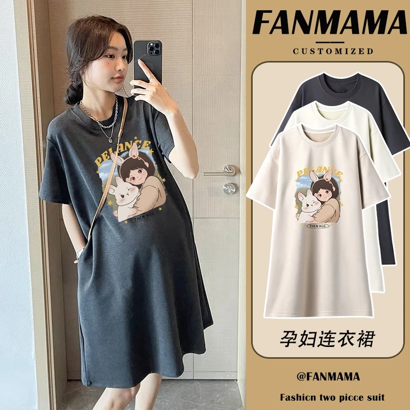 2023新款孕妇夏装上衣时尚款韩版宽松短袖T恤裙大码连衣裙中长款