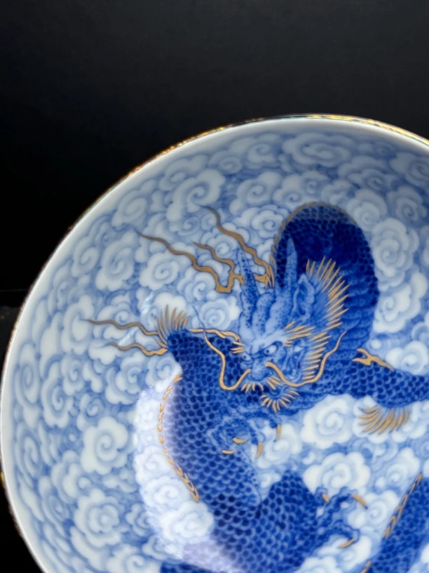 手绘大漆青花龙纹杯