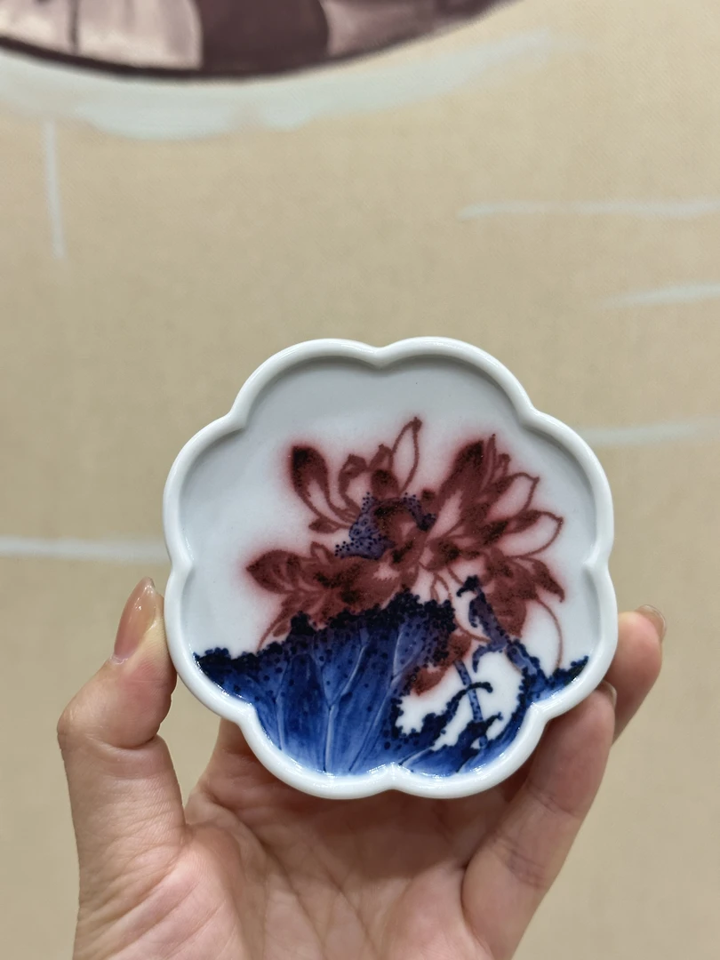 手绘青花釉里红盖置（福利款）