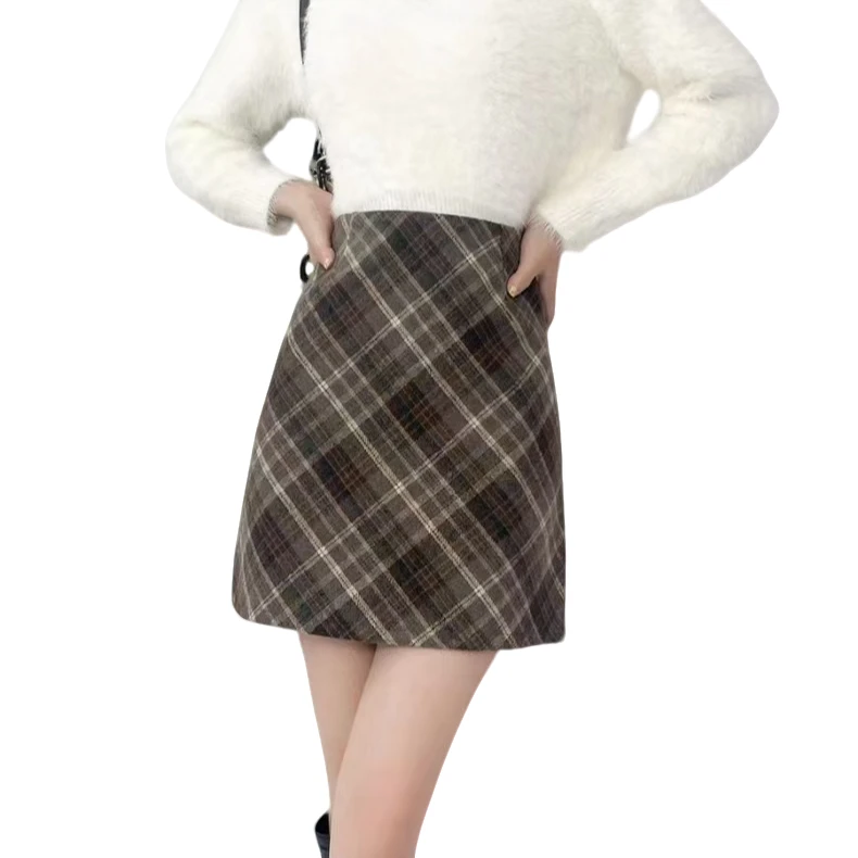【1151-1200】高腰包臀裙格子短裙田园风半身裙显瘦千鸟格秋冬半裙
