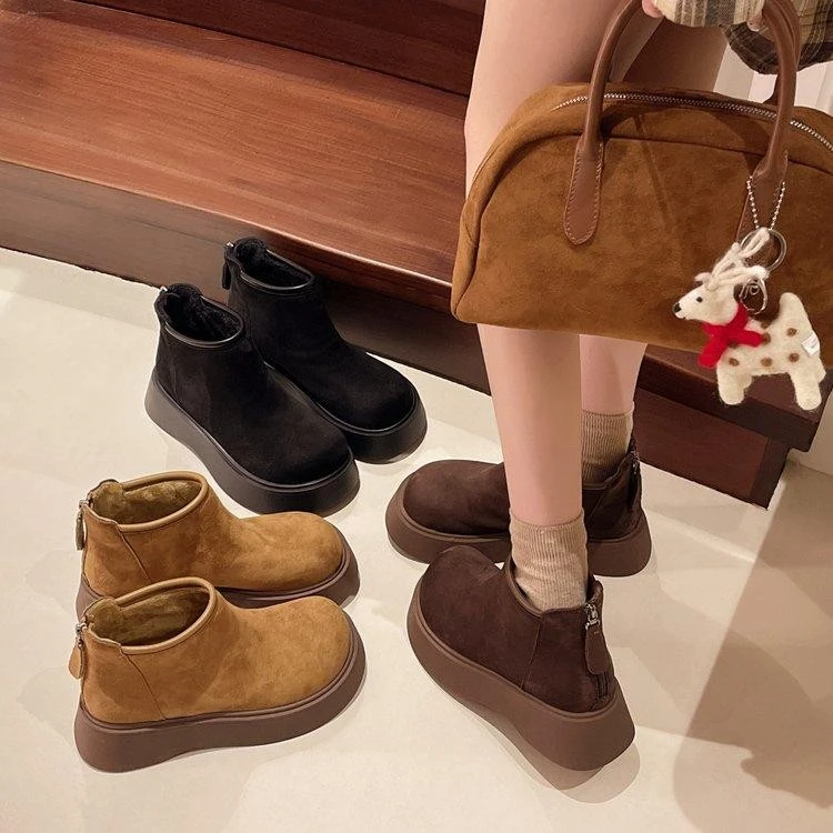 爆款勃肯靴子2024冬季新款加绒保暖靴子增高厚底气质高级感小短靴