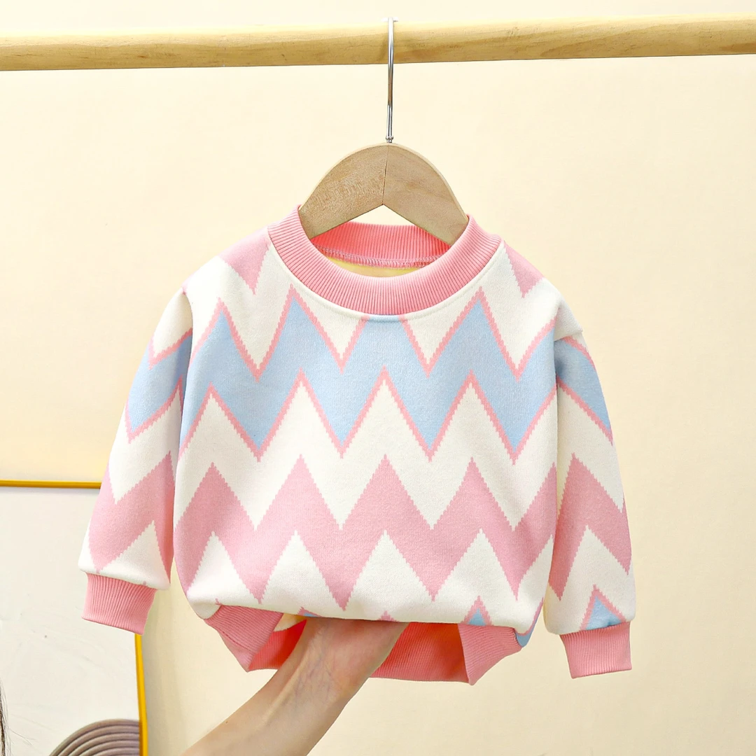 2024年爆款简单时尚潮流风格男女童针织加绒卫衣套头