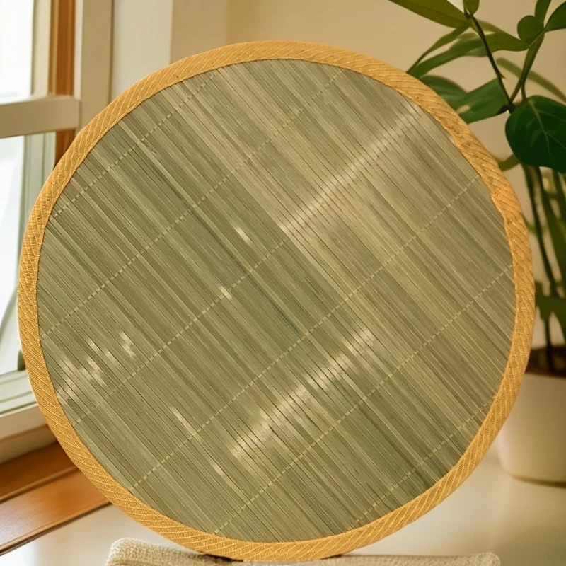 圆形35厘米双面青丝家用竹篦子布包边双层加厚毛竹制品盖帘竹垫
