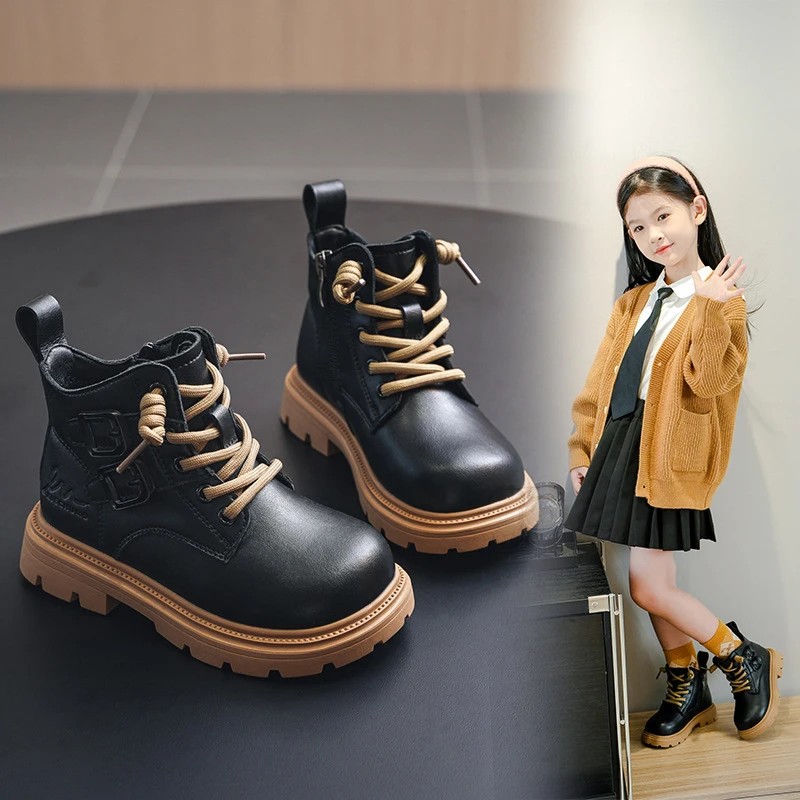 巴拉巴拉恩儿童马丁靴2023新款秋冬季女童靴子男童二棉加绒短靴潮