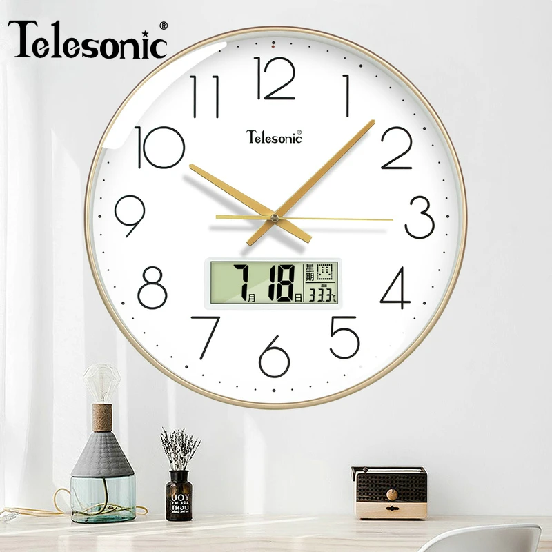 卧室家用钟表挂钟静音轻奢时钟石英钟时尚大气万年历挂表挂墙高档