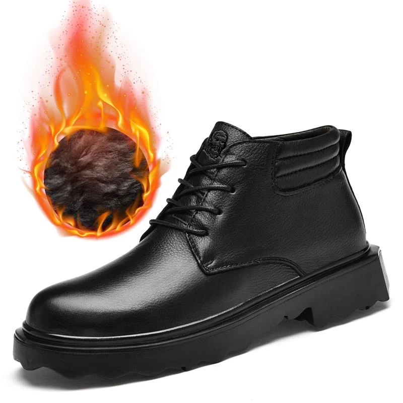 老人头短靴冬季加绒保暖棉鞋户外休闲厚底雪地靴真皮工装风马丁靴