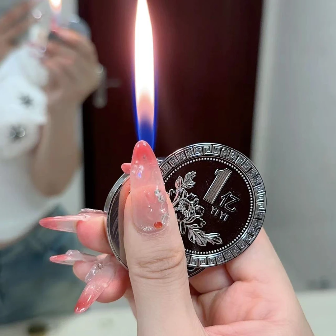 网红新款硬币打火机高颜值创意金属钥匙扣充气奇特搞怪送男友礼物
