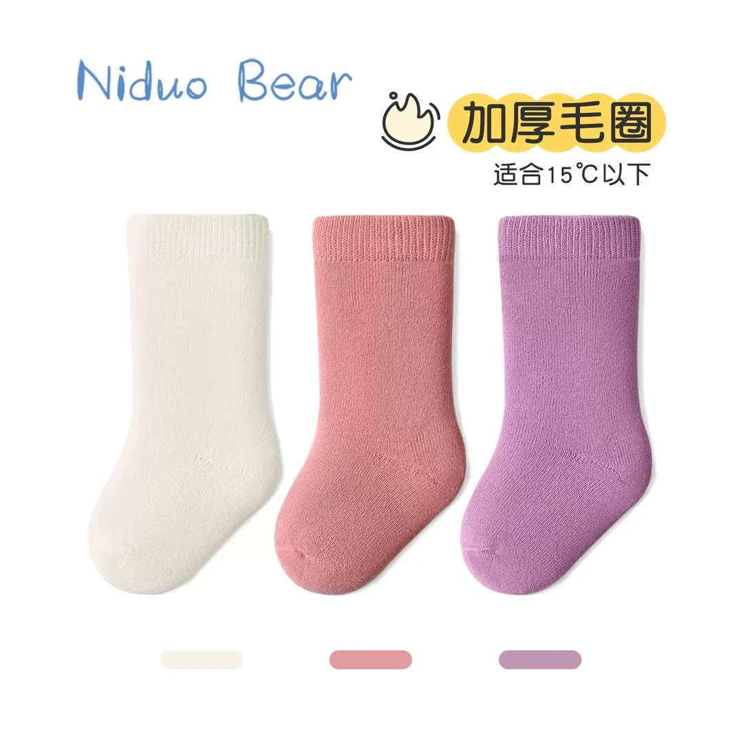 尼多熊秋冬毛圈袜子冬加厚棉袜宝宝中筒袜秋冬儿童袜新生儿冬袜子